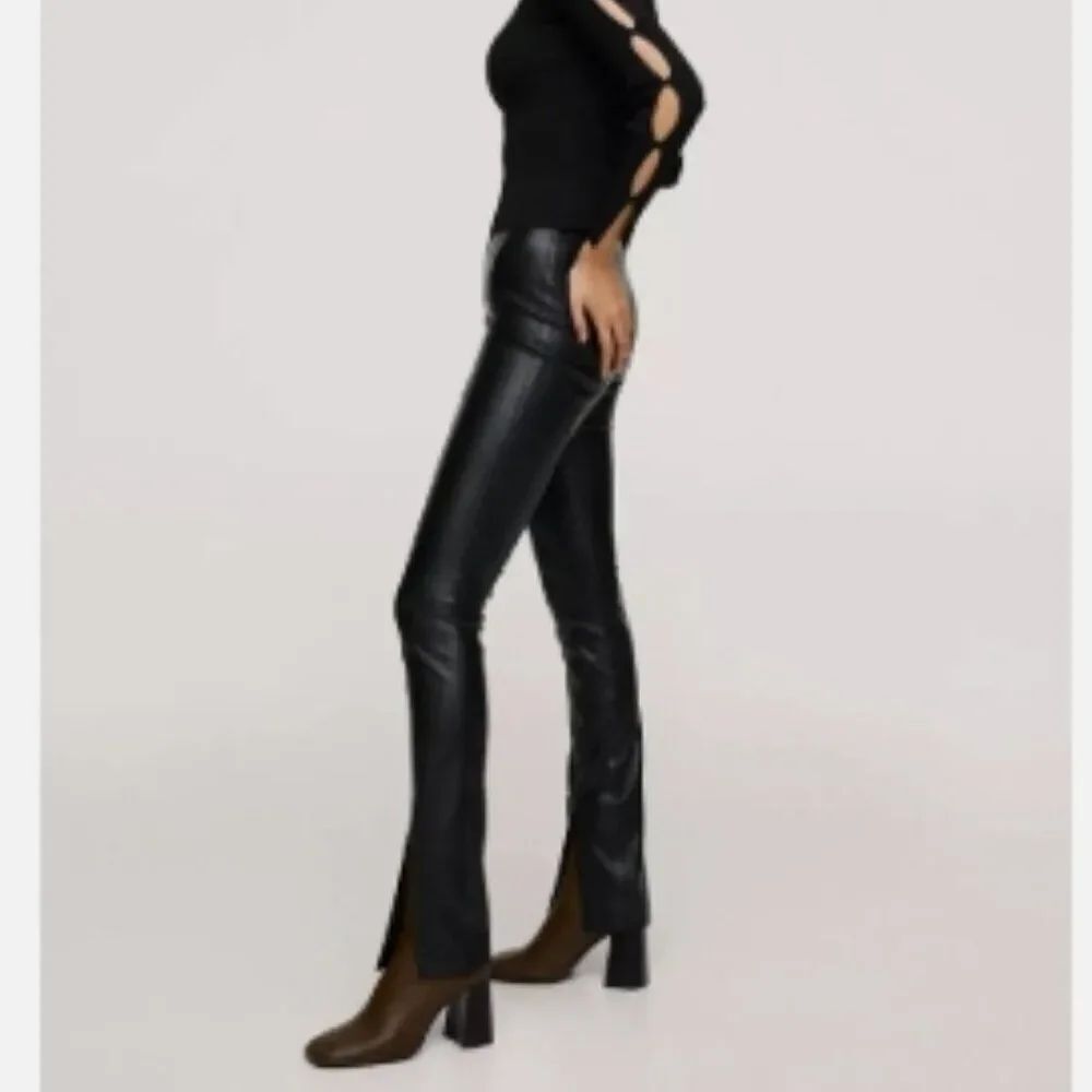 MANGO Women's Leather-Effect Leggings with Split Hems Size S